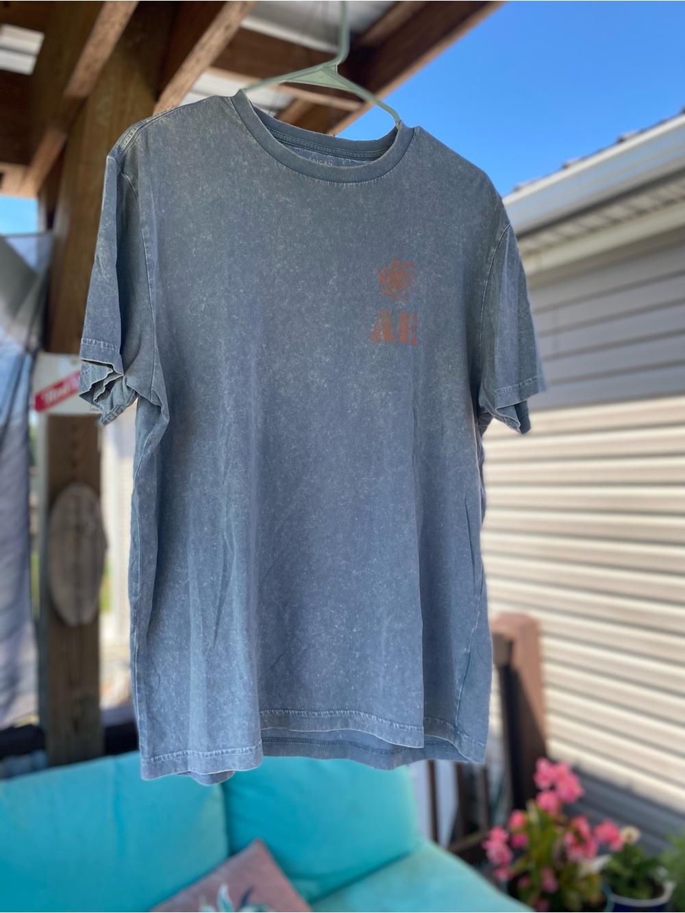 Men's Washed Blue Gray Short-Sleeve Crewneck T-Shirt